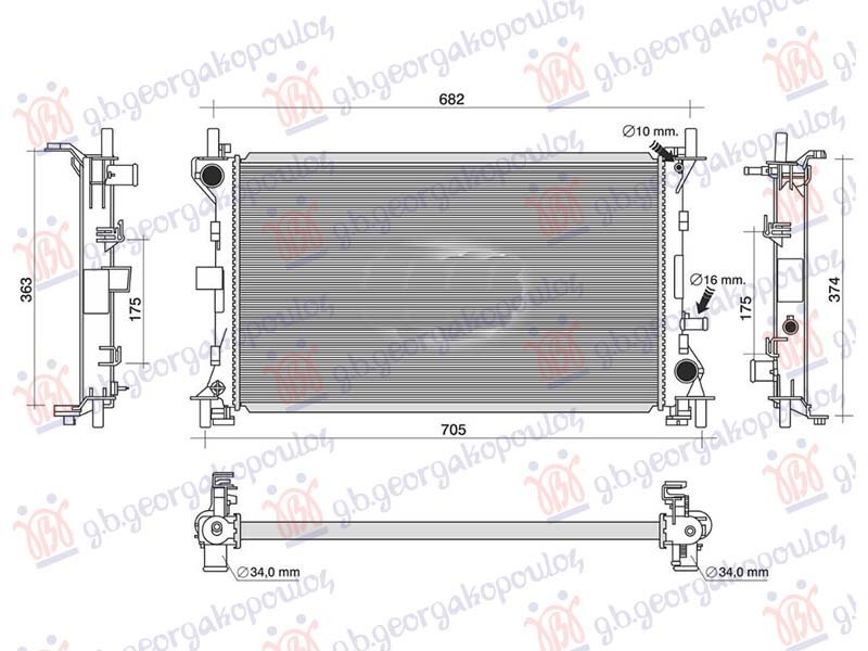 HLADNJAK MOTORA 2.0 BENZIN - 1.8 DIZEL TDCi (+/-AC) (600x350) (NRF)