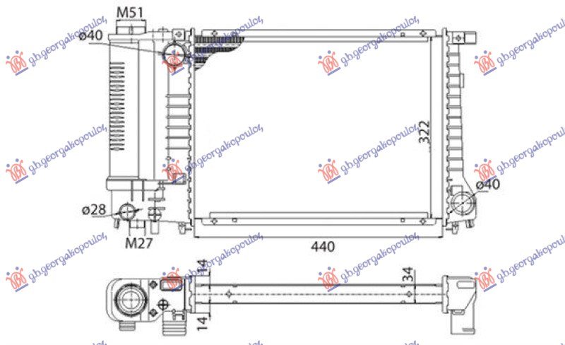 HLADNJAK MOTORA SVO MODELSI BENZIN (MAN) (-AC) (440x330x34) (NRF)