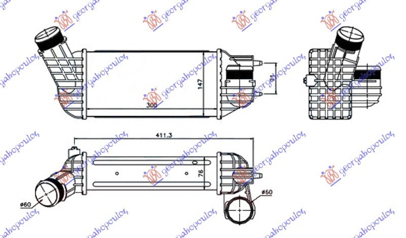 HLADNJAK INTERCOOLER 1.6 HDI (300x150x80