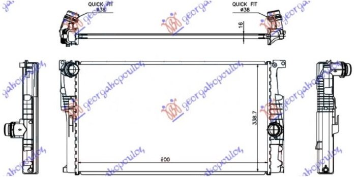 HLADNJAK MOTORA 1.6 (316i-320i) BENZIN / 2.0 (316d-318d-320d) DIZEL (MAN) (600x339x16) (NRF)