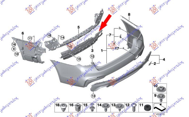 SINA ZADNJEG BRANIKA PLASTICNA (G30/SEDAN) (M-SPORT)