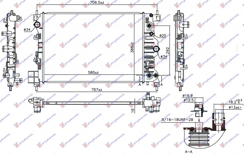HLADNJAK MOTORA 1.6i BENZIN (AUTO) (580x388x16) (NISSENS)