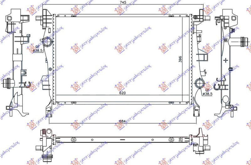 HLADNJAK MOTORA 2.0 MJTD DIZEL (MAN/AUTO) (620x396x26) (NRF)