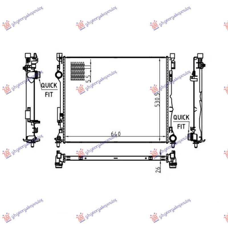 HLADNJAK MOTORA 2.0/3.0 BENZIN/DIZEL - 2.0/2.9 DIZEL/HIBRID (645x523x26) (NRF)